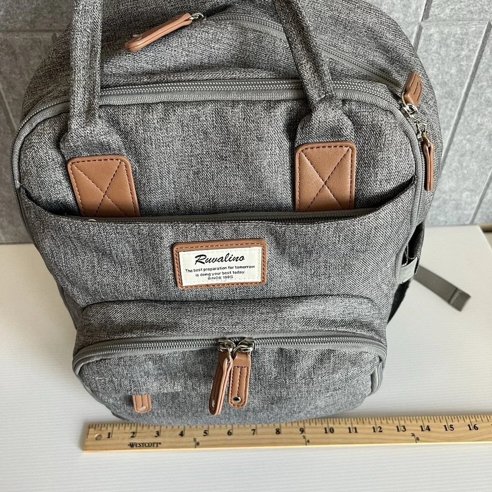 Ruvalino Baby Diaper Bag Backpack Gray Unisex Zip Compartments Multi-Pockets